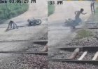 रेलवे फाटक पार करते समय बाइक सवार युवक की ट्रेन से भिड़ंत में मौत, CCTV में कैद