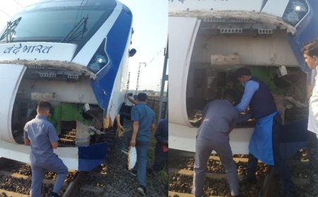 भैंस के बाद अब एक बार फिर वंदे भारत एक्सप्रेस गाय से भिड़ी, ट्रेन का अगला हिस्सा टूटा