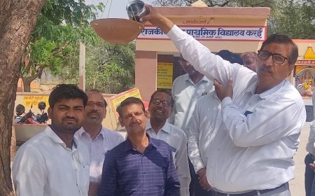 राजकीय उच्च प्राथमिक विद्यालय करई में पक्षियों को परिंडे बांधे और संकल्प लिया