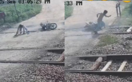रेलवे फाटक पार करते समय बाइक सवार युवक की ट्रेन से भिड़ंत में मौत, CCTV में कैद