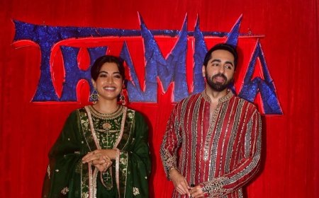 THAMMA के दिवाली लंच में दिखी सितारों की चमक, Ayushmann और Rashmika ने साथ में दिए पोज