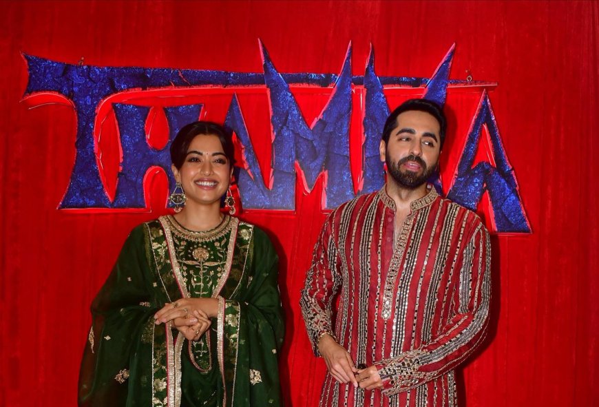THAMMA के दिवाली लंच में दिखी सितारों की चमक, Ayushmann और Rashmika ने साथ में दिए पोज