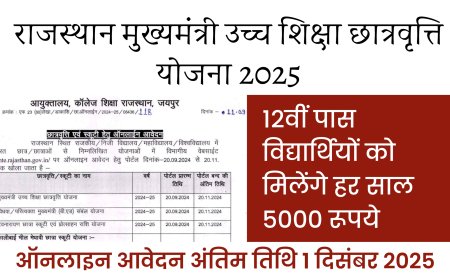 Rajasthan Uchch Shiksha Scholarship : 12वीं पास विद्यार्थी को मिलेंगे 5000 रुपए ऑनलाइन आवेदन शुरू