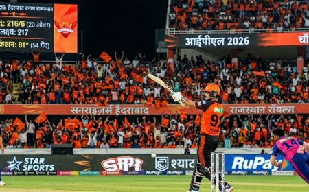 SRH ने बनाया 216/6 का विशाल स्कोर, ईशान किशन की 91 रन की धमाकेदार पारी से राजस्थान के सामने 217 रन का लक्ष्य