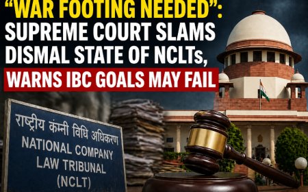 सुप्रीम कोर्ट सख्त: NCLT की बदहाली पर जताई चिंता, कहा—'युद्ध स्तर पर काम करने की जरूरत, वरना फेल हो जाएगा दिवाला कानून'
