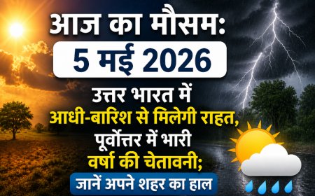 आज का मौसम: 5 मई 2026 – उत्तर भारत में आंधी-बारिश से मिलेगी राहत, पूर्वोत्तर में भारी वर्षा की चेतावनी; जानें अपने शहर का हाल