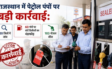 राजस्थान में पेट्रोल पंपों पर बड़ी कार्रवाई: 20 जिलों में जांच, 60 पंपों पर शॉर्ट डिलीवरी का भंडाफोड़, 103 नोजल सीज