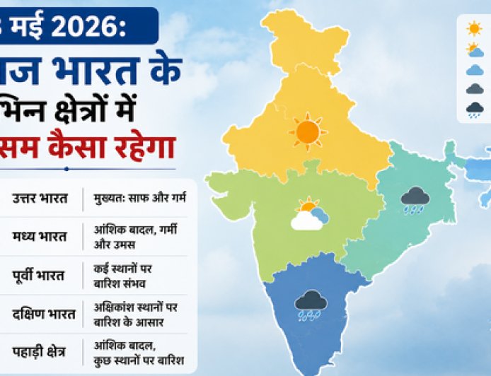 भारतीय मौसम अपडेट: १८ मई २०२६ को देश के मौसम में बड़ा विरोधाभास; उत्तर-मध्य भारत में भीषण लू (Heatwave) का कहर, तो पूर्वोत्तर और दक्षिण में प्री-मॉनसून बारिश का अलर्ट