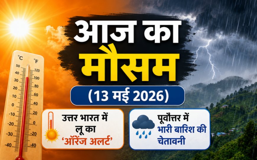 आज का मौसम (13 मई 2026): उत्तर भारत में लू का 'ऑरेंज अलर्ट', पूर्वोत्तर में भारी बारिश की चेतावनी