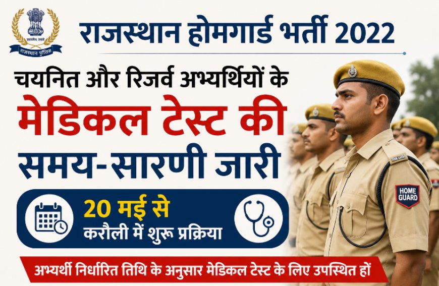 राजस्थान होमगार्ड भर्ती 2022; चयनित और रिजर्व अभ्यर्थियों के मेडिकल टेस्ट की समय-सारणी जारी, 20 मई से करौली में शुरू प्रक्रिया